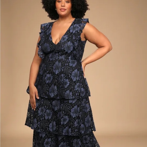 Lulu's Navy Blue Lace Ruffled Tiered Sleeveless Maxi Dress - Picture 6 of 8